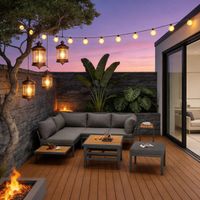 Outdoor Patio Furniture Set (2 Double Sofas + 1 Ottoman), 1 Plastic Lift-Top Coffee Table, Galvanized Iron Frame, with Seat Cushions & Pillows, Includes Small Side Table with Extendable Tabletop