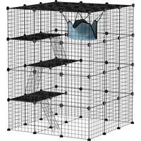 Gabbia per Gatti Modulabile a 4 Livelli con Piattaforme, Rampe e 5 Porte, in Acciaio e PP, 105x105x140 cm, Nero