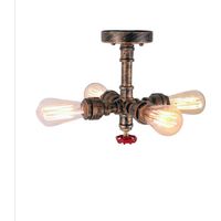 Plafonnier à Tube d'eau Design Industrielle Rétro Lampe de Plafond 4 Tête Rouille