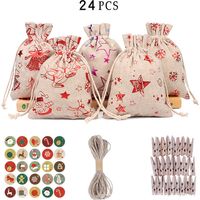 Aiperq 24pcs Drawstring Gift Sacks Colorful Printed Linen Burlap Bags Christmas Party Favors Foil Stamping Bags Candy Candy Packaging