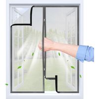 Moustiquaire Fenetre Adhésive avec Fermeture Éclair 90x100 cm Bande Auto-agrippante Transparent et Tissu PP Respirant Réutilisable & Lavable Plusieurs Tailles universelles Gris Clair