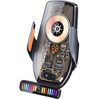 Chargeur sans fil pour téléphone portable à fixer sur une voiture, avec éclairage intégré et motif moulin à vent.
