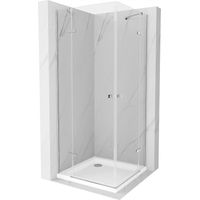 Mexen Roma Duo cabina doccia battente 80 x 80 cm, trasparente, cromato + piatto Flat - 854-080-080-01-02-4010