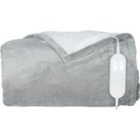 Manta eléctrica 180x130 cm, 10 niveles de temperatura, temporizador, lavable a máquina, pantalla LED, gris