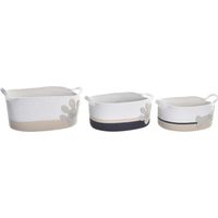Cestos - Set de 3 - Madera blanca, gris, crema - 60 x 31 x 25 cm - Duradero y versátil