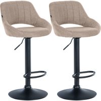 CLP – Lot de 2 tabourets de bar réglables en tissu taupe – Structure métal noir – Dossier rembourré – Pivotant 360° – Repose-pieds intégré