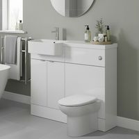 Hudson Reed Fusion LH Combination Unit with Round Semi Recessed Polymarble Basin 1000mm Wide - Gloss White