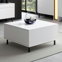 Table basse blanche carrée avec coffre de rangement AURA