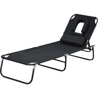 Tumbona de Jardín con Respaldo Ajustable en 4 Niveles Almohada Marco de Acero y Orificio de Lectura 190x56x28 cm Negro