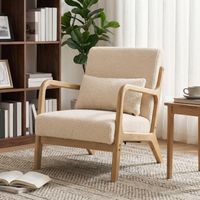 Fauteuil lounge - 3 coussins inclus - assise profonde - accoudoirs - structure en bois d'hévéa massif - finition velours beige