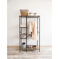 PORTE-MANTEAU AVEC ÉTAGÈRE NOIR MÉLAMINE MOA - 90X40X165