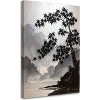 Tabelau sur Toile, Arbres noirs érables paysage pastel,40x60