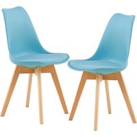 2 Chaises Tulipes Salle à Manger Scandinaves Bm Home Salle de Bureau, Pieds en Bois de Hêtre Massif, BLEUES