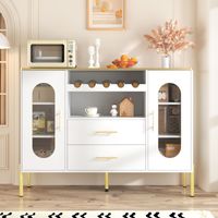 Buffet Moderne avec 2 Portes en Verre et 2 Tiroirs, 120x38x90 cm, Meuble de Rangement pour Salon & Salle à Manger, Pieds Réglables - Blanc