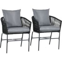 Chaises de Jardin Rope Lot de 2 - Résistantes aux intempéries - Jusqu’à 160 kg - avec Coussins de Dossier & d’Assise en Polyester - Gris foncé