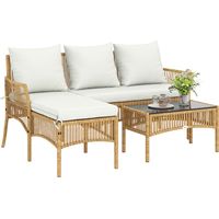 Outsunny conjunto de jardín de ratán con 1 sofá de 2 plazas, 1 sofá esquinera, 1 mesa de centro con tablero de vidrio, cojines, crema