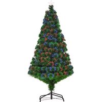 HOMCOM Künstlicher Weihnachtsbaum 150 cm mit Glasfaser künstlich Tannenbaum mit LED Beleuchtung, 180 Spitzen Christbaum Weihnachtsdeko inkl. Metallständer für drinnen