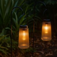 LED Solarleuchte Laterne Außenlampe Gartendeko Balkonlampe, Glas Kunststoff Metall, Akku IP44, 3000K warmweiß, H 25 cm, 2er Set