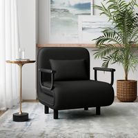 Fabulcozy 4-in-1 Schlafsofa, Sesselbett mit Leinenbezug, Kissen und schwarzen Metallarmlehnen, 60 x 68 x 85 cm (L x B x H)