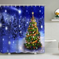 180 x 180 cm großer Duschvorhang mit Weihnachtsmotiv, Weihnachtsmann und Rentier, Badezimmer-Dekorationsset, wasserdichtes Material, inklusive 12 Haken