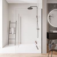 Walk-In Dusche Bernstein EX102-2 10mm Nano Klarglas 2 Glaswände Edelstahlprofil Schwarz matt 80x100cm ohne Bodenprofil