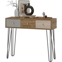 Table de canapé 3 tiroirs pattes acier type fourche style bohème naturel