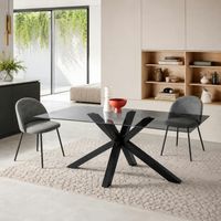 Table à manger verre fumé pied central 160 cm ALBA