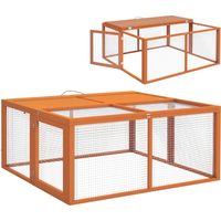 Conigliera da Esterno Pieghevole per 2-3 Roditori con Ingressi Multipli, in Legno e Acciaio, 110x105x50 cm, Arancione