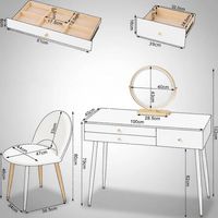 Table de travail 3 tiroirs, bureau ordinateur et table à langer – idéal pour chambre bébé, coiffeuse + chaise (sans marque)