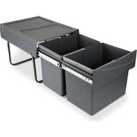 Emuca Contenedor de reciclaje para fijación inferior y extracción manual en mueble de cocina 2x15litros, Plástico gris antracita