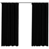 Rideaux occultants aspect lin avec crochets 2pcs Noir 140x175cm