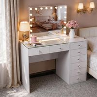 FENCHILIN Dressing table with LED lighting, adjustable brightness, 8 drawers, 120 x 81 x 55 cm, including a vanity mirror, white