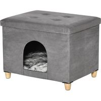 Casetta pour Gatti Pouf Poggiapiedi Imbottito avec Cuscino Rimovibile Lavabile, Grigio