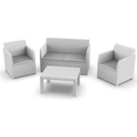 Set salottino giardino lavinia, in resina, 1 divano 122x65xh.76 cm, 2 poltrone 63x65xh.76 cm, tavolo 76x58xh.41 cm, colore bianco