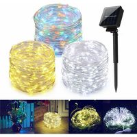 Solar powered strip silver wire light waterproof decoration lamp for christmas tree christmas outdoor indoor garden wedding party decoration (white, wire silver 20M)