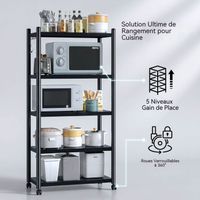 Étagère de cuisine 4 niveaux amovible épaisse pour micro-ondes et four à poser, sur roulettes - Rangement pour casseroles