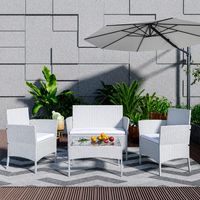 Xhomrattan Gartenmöbel-Set Kunstharz in Rattanoptik 4 Personen bestehend aus 2 Sesseln, 1 Sofa und 1 Tisch Grau