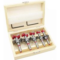 Wood Drill Bits, Set of 5 (Ø15-35 mm) Woodworking Milling Cutter Set with Adjustable Positioning, Cemented Carbide Hole Saw with Depth Stop (Depth Range 10-40 mm)