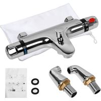 Thermostatic Bathroom Taps Modern Shower Mixer Valve Bar Anti Scald Tap with Bath Filler Spout Solid Brass (Deck Mounted)