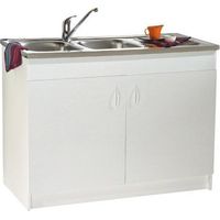 Meuble sous évier 1000x600 2 portes – Panneau de particules mélaminé blanc – Charnières invisibles – Vide sanitaire 141mm – Neova