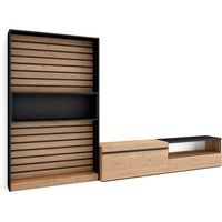 Skraut Home - Mobile Soggiorno TV, Parete Attrezzata Soggiorno, 310x186x35cm, Per TV fino a 80", Set di mobili, Stile moderno, Rovere e nero