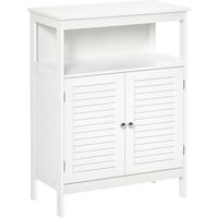 kleankin Mueble Auxiliar de Baño Armario para Baño con 2 Puertas de Persianas Estante Abierto Gran Espacio de Almacenamiento Diseño Moderno 60x30x81,6 cm Blanco