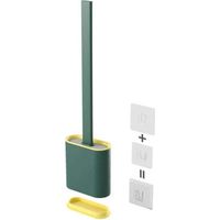 Cepillo para inodoro con mango de silicona, mango de plástico antideslizante para inodoros suspendidos y baños, color verde.