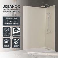 Marwell Urbanox Wandpaneel ivory 90x210 cm – inklusive Abschlussprofile in Silber - fugenlose Aluverbundplatte als Duschrückwand & Küchenrückwand