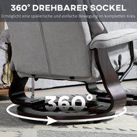 Fauteuil relax avec repose-pieds, pivotant, aspect velours, dossier réglable, capacité 150 kg, gris