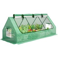 Serre de jardin avec 2 fenêtres latérales et fenêtre centrale roulante, serre potagère acier PE PP, 240x90x90 cm, verte