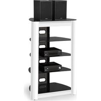 Centurion Supports ZINNIA 5-Tier Black Glass Shelves with Gloss White Fascia Entertainment Media Audio Rack