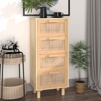 Vidaxl – Buffet marron 40x30x90 cm – Bois de pin massif et rotin naturel – 4 tiroirs pour rangement optimal – Design élégant et robuste