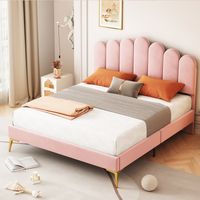 Letto imbottito 140/200 cm rosa di velluto con testata regolabile