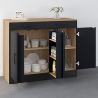 Cómoda baja de cocina ALTO 110 cm con armarios efecto haya y negro
